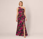 One Shoulder Jacquard Dress In Navy Pink 3