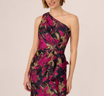One Shoulder Jacquard Dress In Navy Pink 5