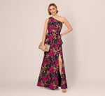 One Shoulder Jacquard Dress In Navy Pink 2
