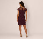 Beaded Short Sleeve Sheath Dress In Night Plum 5