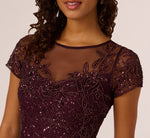 Beaded Short Sleeve Sheath Dress In Night Plum 3