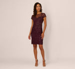 Beaded Short Sleeve Sheath Dress In Night Plum 7