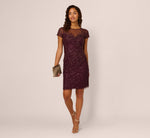Beaded Short Sleeve Sheath Dress In Night Plum 1
