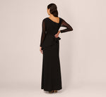 Knit Crepe Combo Mesh Gown In Black 5