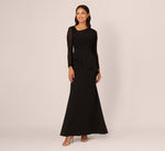 Knit Crepe Combo Mesh Gown In Black 2