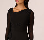 Knit Crepe Combo Mesh Gown In Black 4