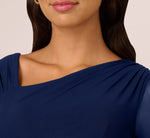 Knit Crepe Combo Mesh Gown In Navy Sateen 3