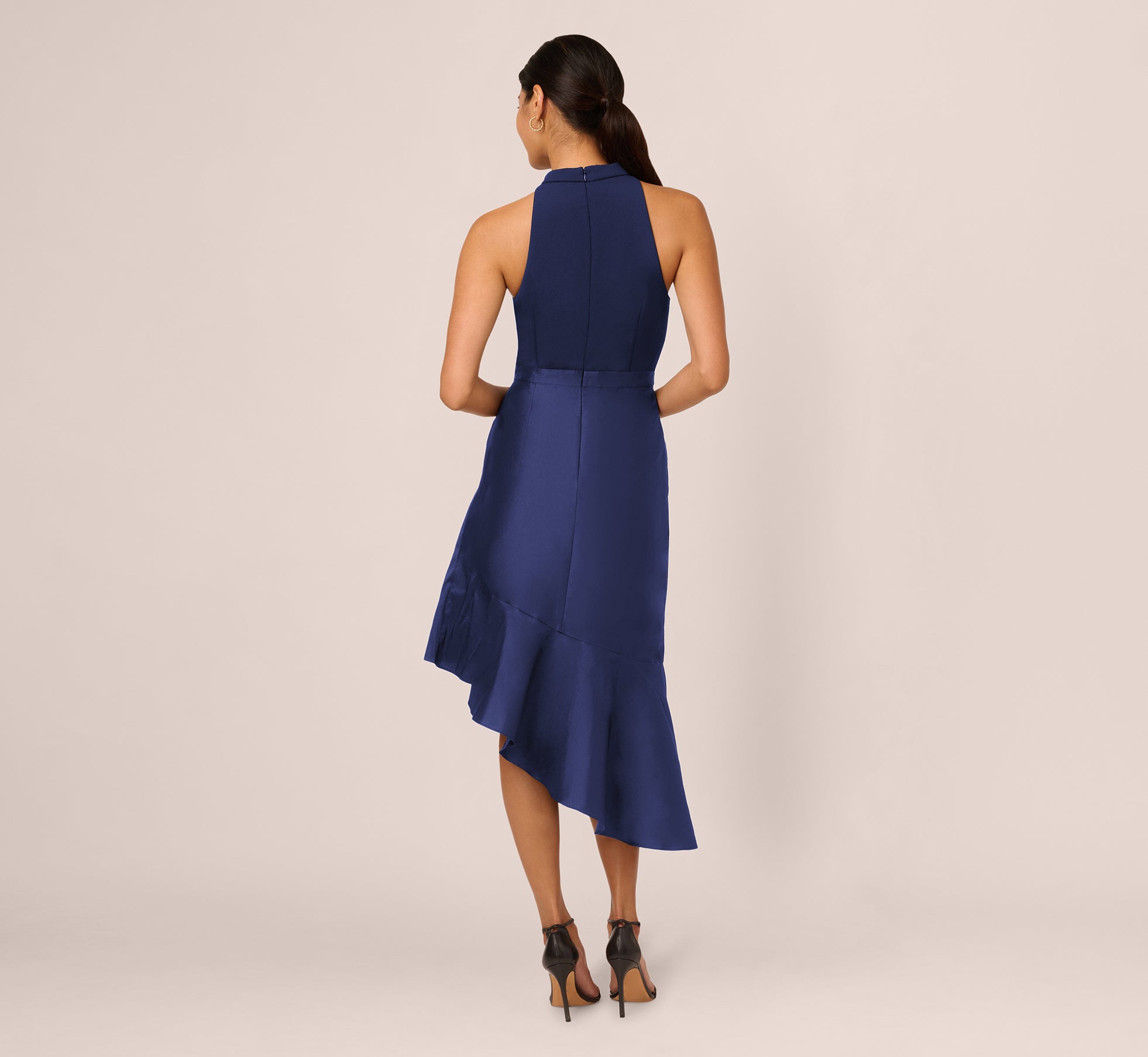 adrianna papell women's rolled neck crepe midi dress reviews Crepe Combo Taffeta Dress In Light Navy