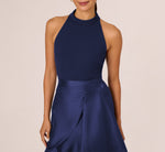 Crepe Combo Taffeta Dress In Light Navy 4