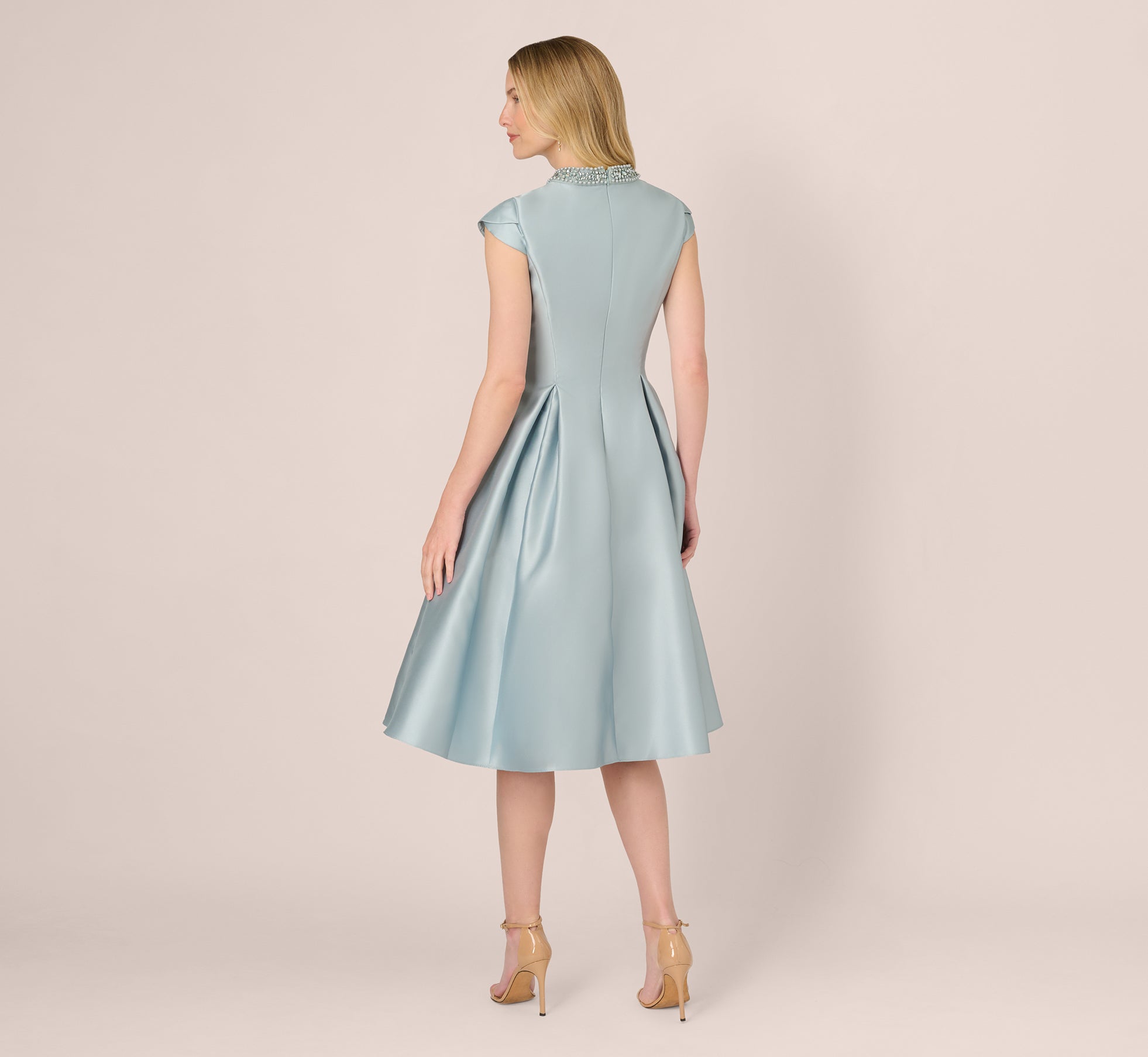 adrianna papell floral mikado midi dress Key Hole Mikado Cap Sleeve Midi Dress In Aqua Dust