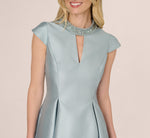 Key Hole Mikado Cap Sleeve Midi Dress In Aqua Dust 3