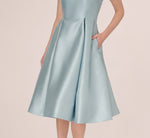 Key Hole Mikado Cap Sleeve Midi Dress In Aqua Dust 4