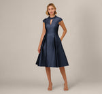 Key Hole Mikado Cap Sleeve Midi Dress In Midnight 2