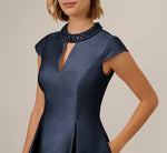 Key Hole Mikado Cap Sleeve Midi Dress In Midnight 3