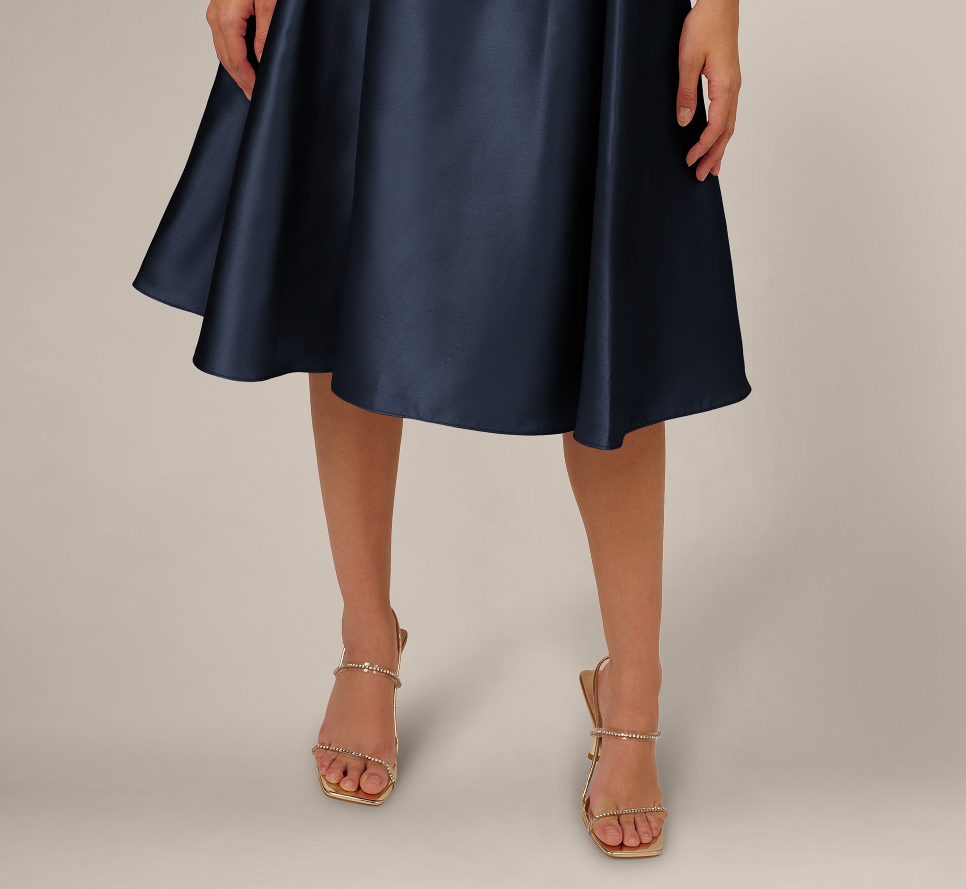Navy Key Hole Mikado Cap Sleeve Midi Dress - Adrianna Papell