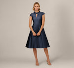 Key Hole Mikado Cap Sleeve Midi Dress In Midnight 1