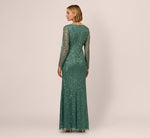 Long Sleeve Beaded Full Length Dress In Green Slate 5
