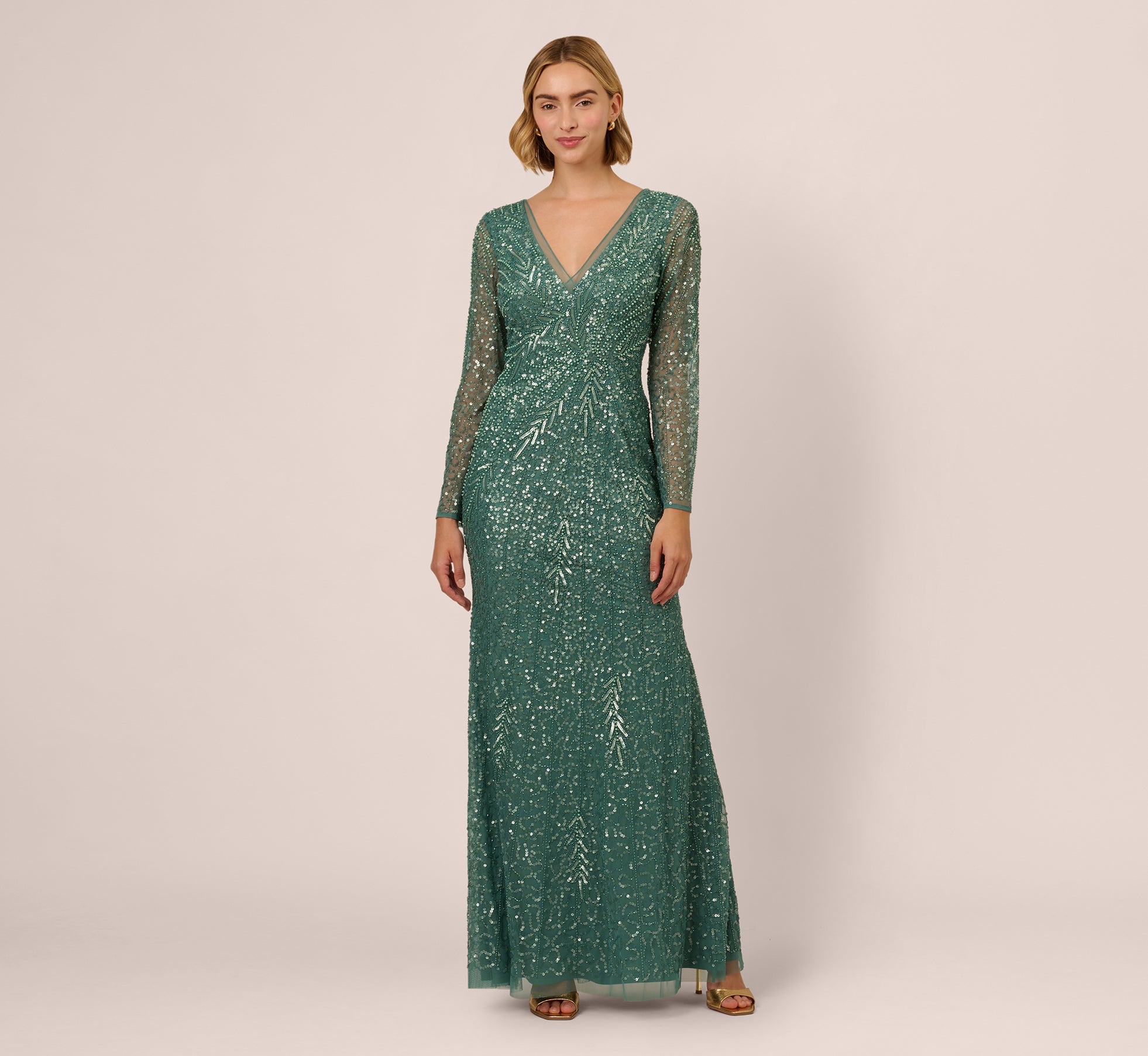Adrianna Papell Womens Long Beaded Evening Dress Green 4 Adrianna Papell Womens Long Beaded Evening Dress Green 4