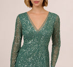 Long Sleeve Beaded Full Length Dress In Green Slate 3