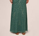 Long Sleeve Beaded Full Length Dress In Green Slate 4