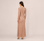 Petite Long Sleeve Beaded Full Length Dress In Rose Gold 5