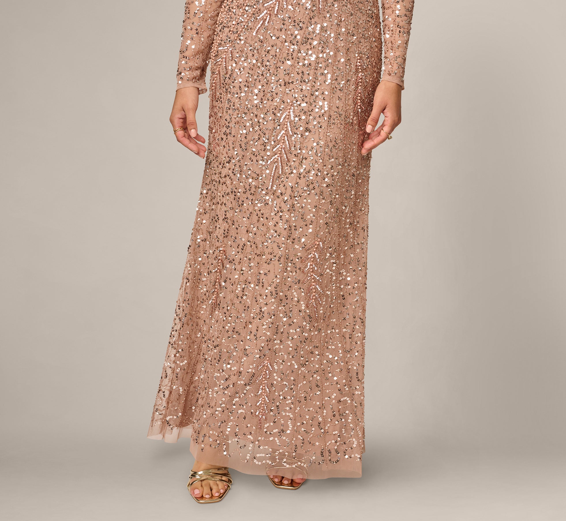 rose gold long sleeve sequin dress Girls Rose Gold Sequin Dress: Long Sleeve Sparkly Party Dress