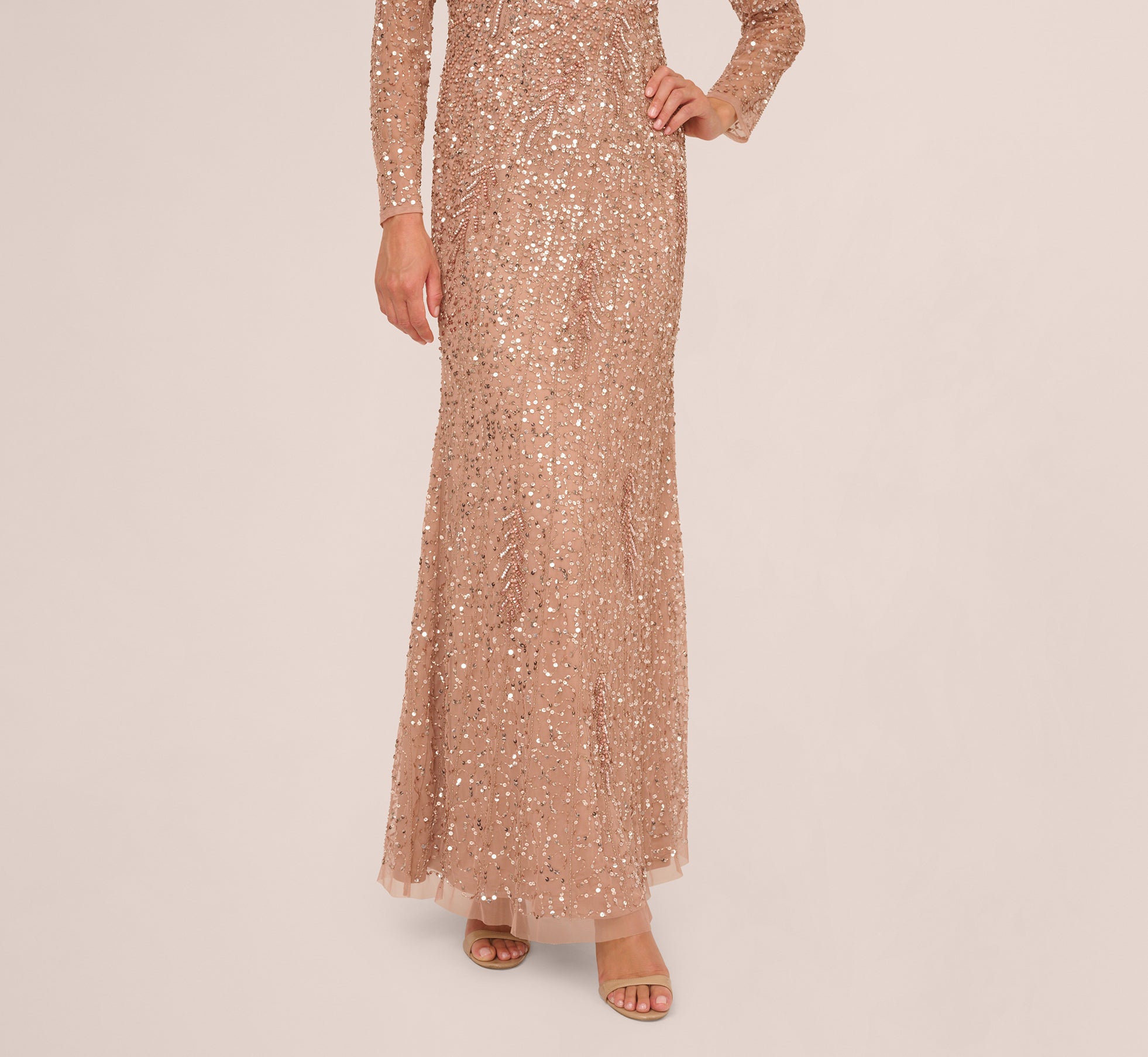 rose gold long sleeve sequin dress Girls Rose Gold Sequin Dress: Long Sleeve Sparkly Party Dress