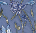Square Neck Short Sleeve Beaded Godet Gown In French Blue 6