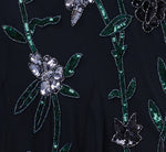 Square Neck Short Sleeve Beaded Godet Gown In Midnight Multi 6