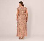Plus Size Blouson Short Sleeve Beaded Long Dress In Rose Gold 5