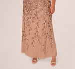 Plus Size Blouson Short Sleeve Beaded Long Dress In Rose Gold 4