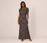 Blouson Short Sleeve Beaded Long Dress In Lead 1