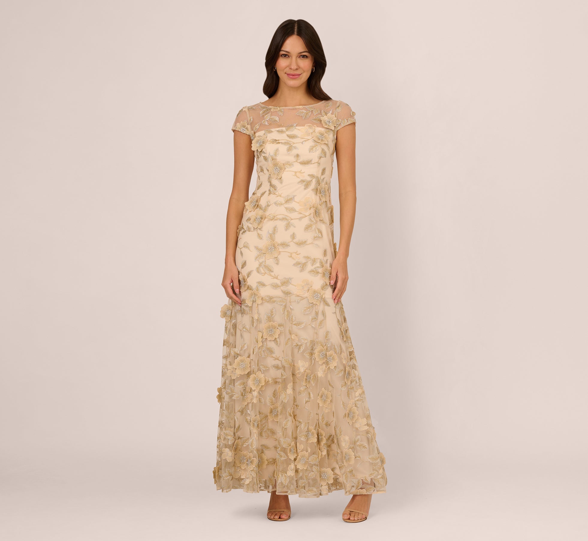 adrianna papell champagne lace dress Champagne Adrianna Papell Off The Shoulder Lace Dress Lace Dress Champagne Glitter Mother Of The Bride
