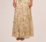 Cap Sleeve Floral Embroidered Illusion Godet Gown In Champagne 4