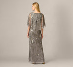 Beaded Cape V Neck Long Dress In Sterling 5