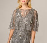 Beaded Cape V Neck Long Dress In Sterling 4