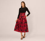 Combo Floral Jacquard Dress In Black Red 2