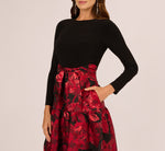 Combo Floral Jacquard Dress In Black Red 4