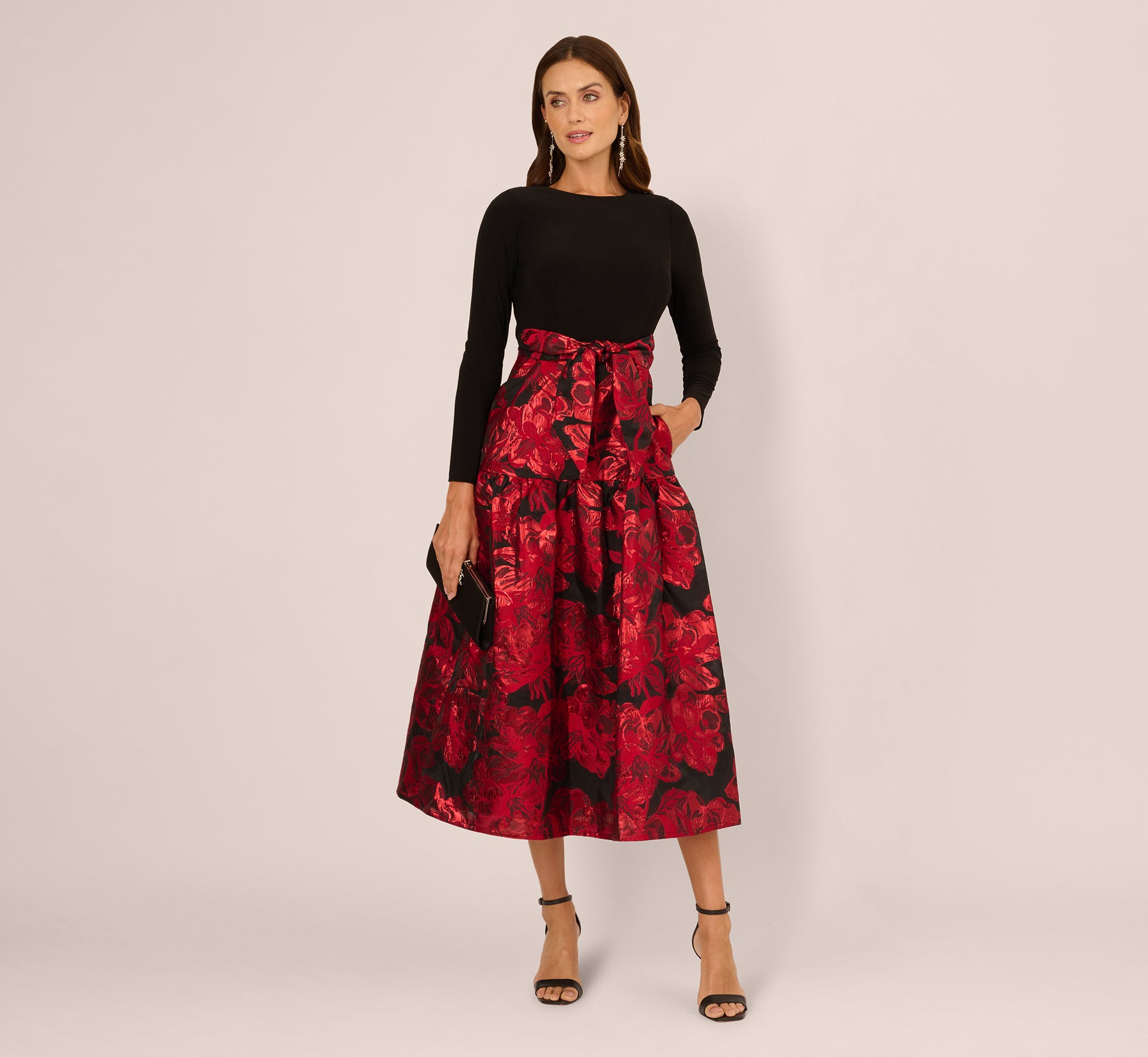 Combo Floral Jacquard Dress In Black Red 1