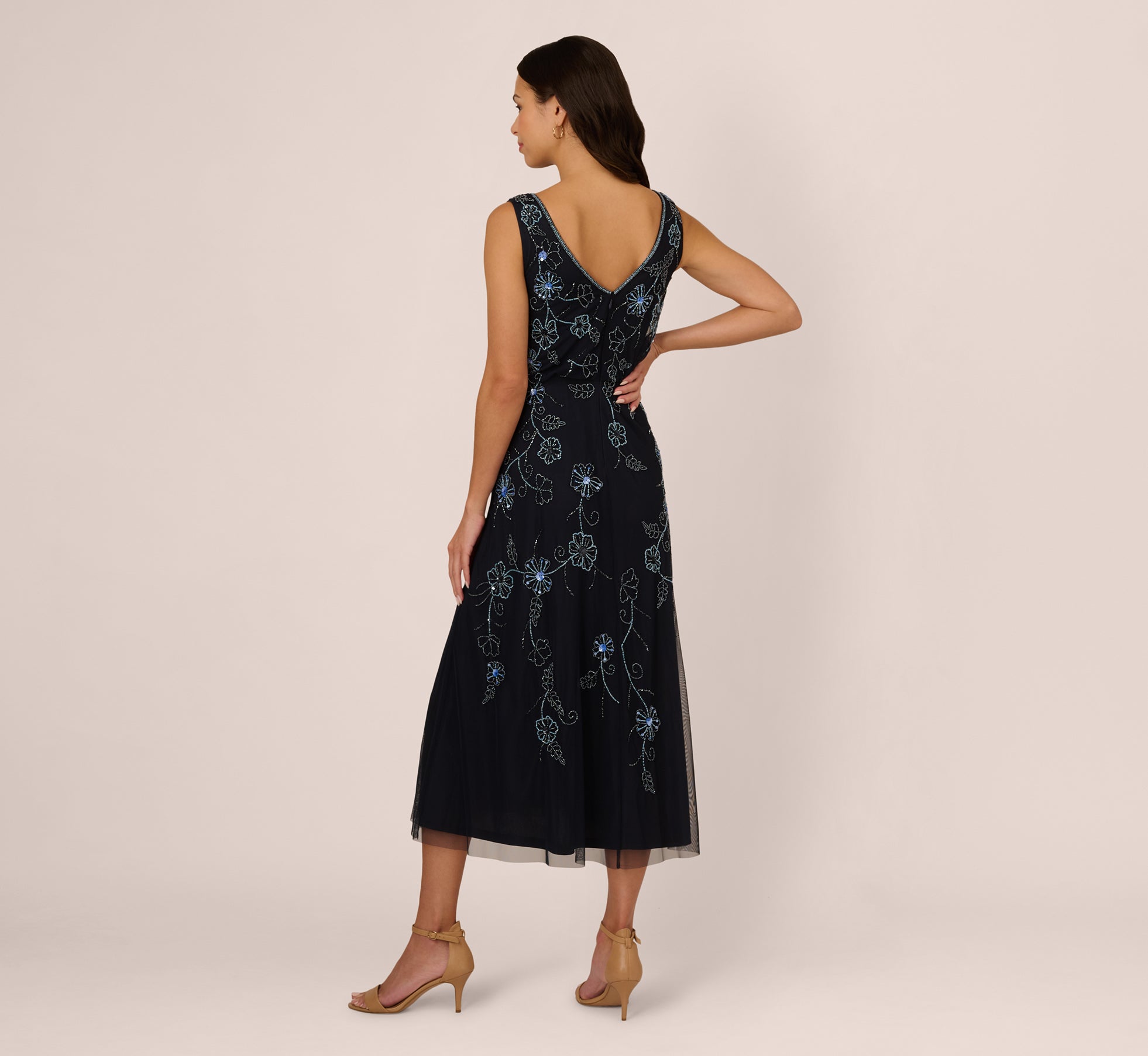 Sleeveless Beaded Blouson Midi Dress In Midnight Multi Sleeveless Beaded Blouson Midi Dress In Midnight Multi