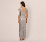 Short Sleeve Bead And Sequin Gown In Silver Mist 5