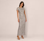 Short Sleeve Bead And Sequin Gown In Silver Mist 2