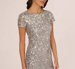 Short Sleeve Bead And Sequin Gown In Silver Mist 3
