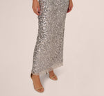 Short Sleeve Bead And Sequin Gown In Silver Mist 4