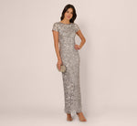 Short Sleeve Bead And Sequin Gown In Silver Mist 1