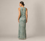 Petite Beaded Halter Blouson Long Dress In Sage 5
