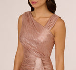 Draped Metallic Foil Long Dress In Rose Gold 4