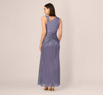 Draped Metallic Foil Long Dress In Peri Cruise 5