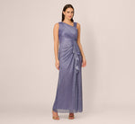 Draped Metallic Foil Long Dress In Peri Cruise 2