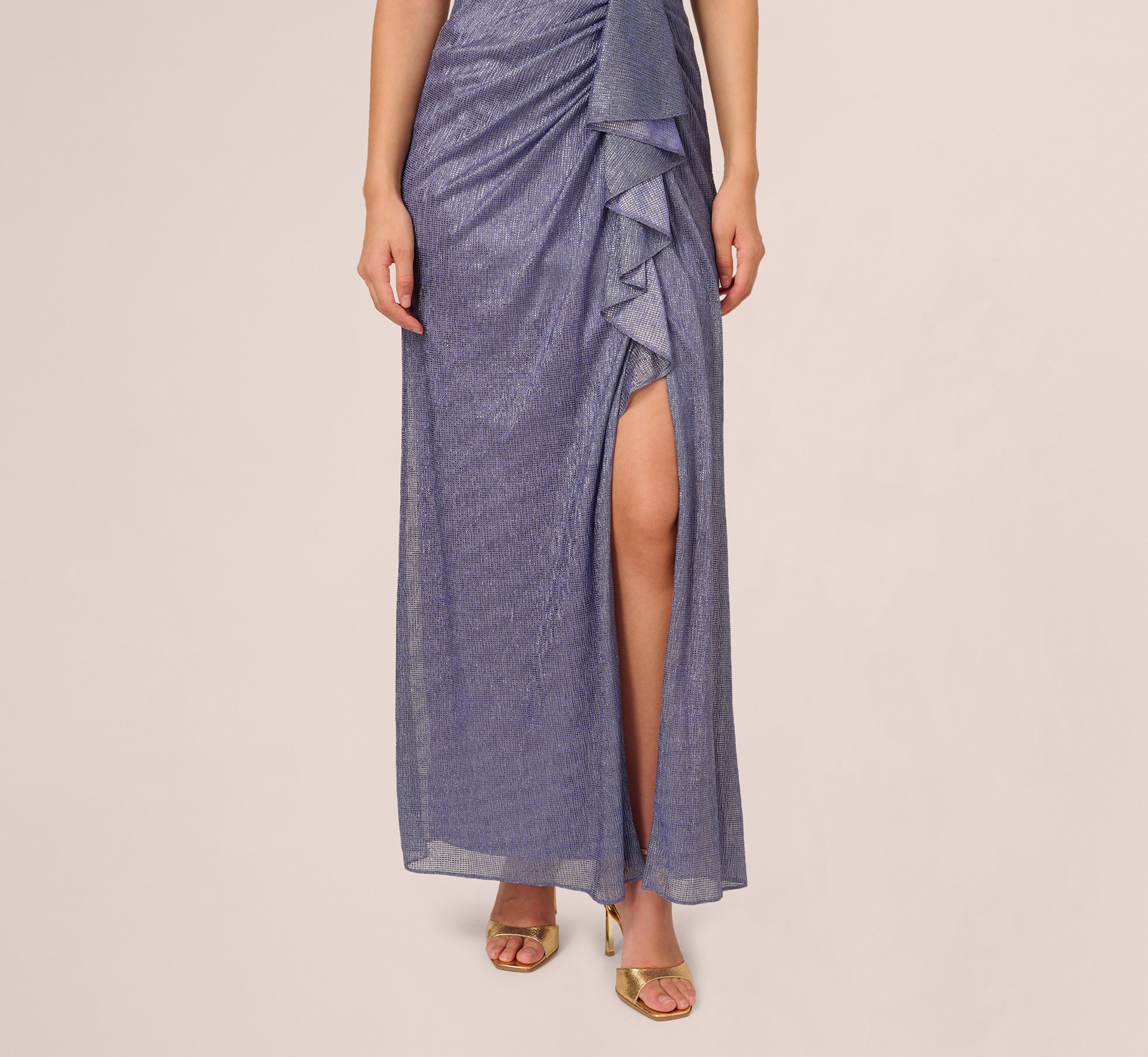 Peri Cruise Draped Metallic Foil Long Dress
